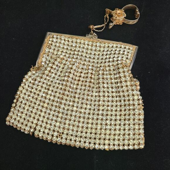 Retro Silver Rhinestone Purse Handbag, 1940s Glam Clutch - Restoration Project - Picture 2 of 8